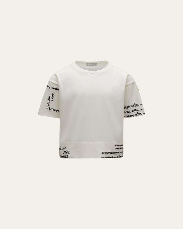 Girl's T-Shirt with Scattered Script Writing, Size 8-